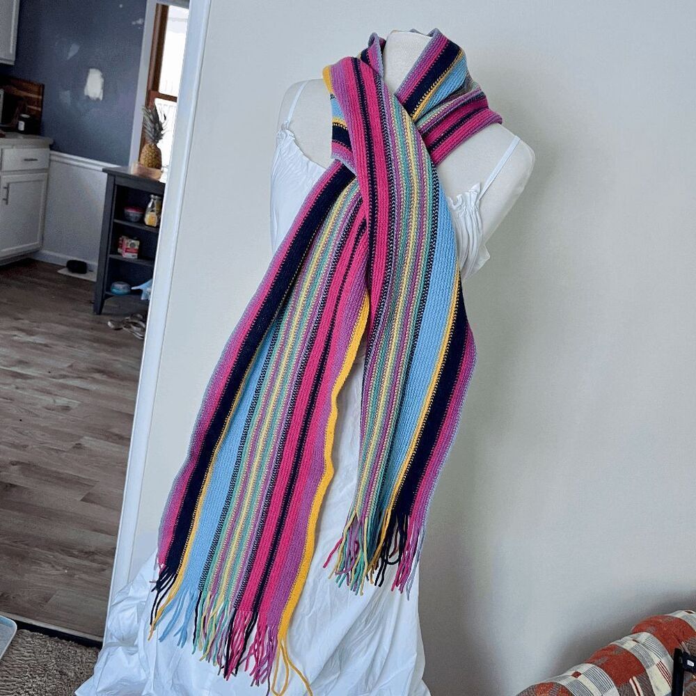 William Brunton Hand Knits Rainbow Lambswool Scarf Scotland Fringe